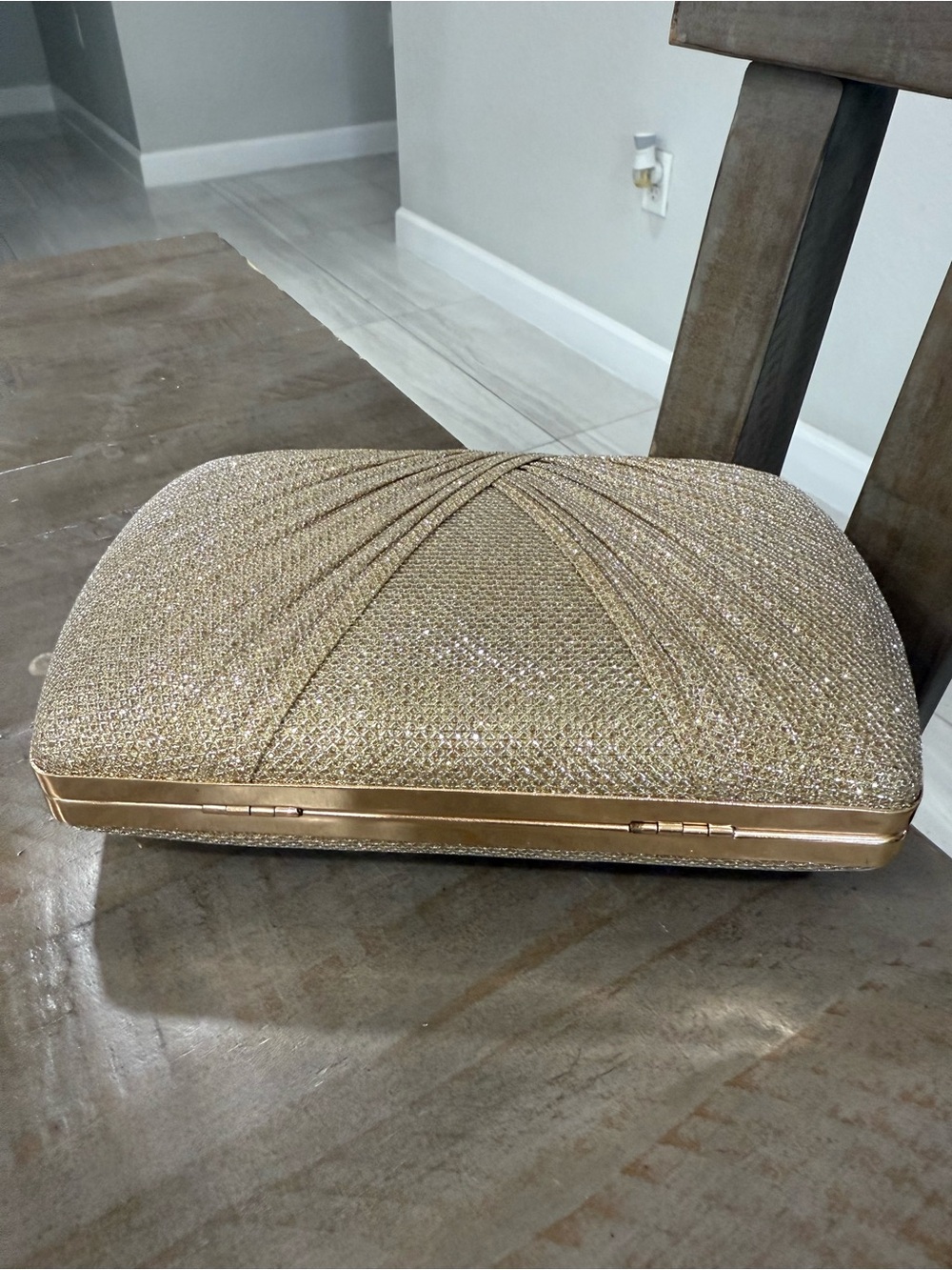 Gold Glitter Evening Clutch Bag with Removable Chain Strap Formal Prom Wedding - Picture 3 of 7